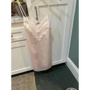 Lily of France Vintage Pink Chemise Nightgown Slipdress Satin & Lace Trim  Mini